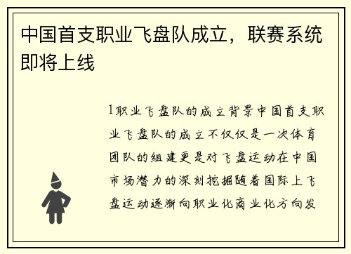 中国首支职业飞盘队成立，联赛系统即将上线